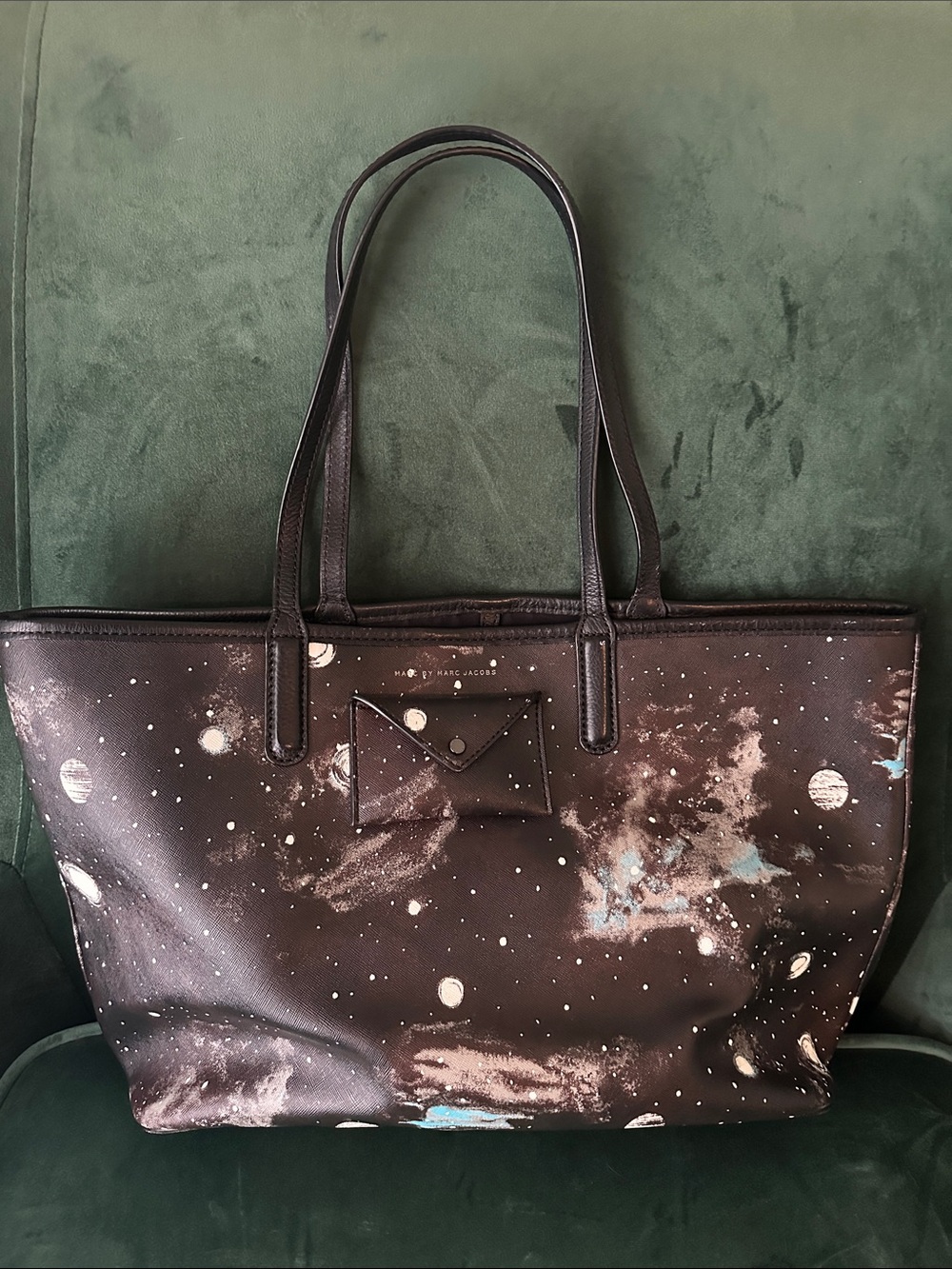 Marc by Marc Jacobs Black Galaxy Tote with Turquoise Accents